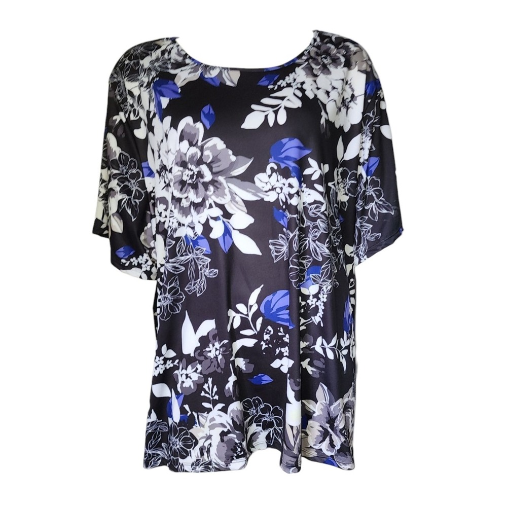 Swimsuits For All Swim Top Shirt Womens Plus Size 30/32 Black Floral Modesty